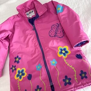 Vintage Driplets Wippette Kids Raincoat Pink Purple Flowers‎ Girls 5/6 Hooded